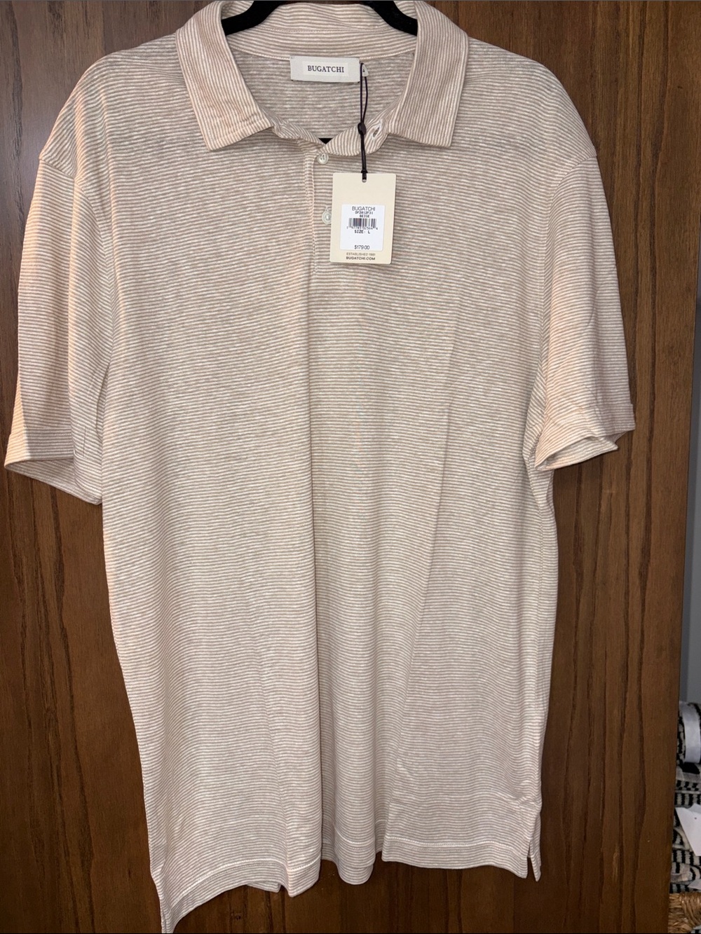 Bugatchi Men’s Light Beige Striped Polo